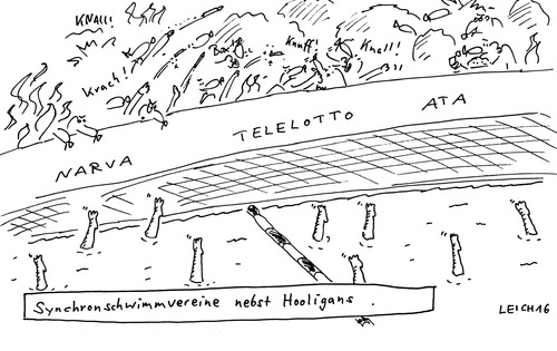 Cartoon: nebst (medium) by Leichnam tagged nebst,hooligans,synchronschwimmverein,sport,veranstaltung