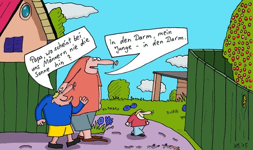 Cartoon: Papa (medium) by Leichnam tagged papa,sonne,sonnenschein,sohn,söhne,frage,antwort,darm,dunkel,finster,männer