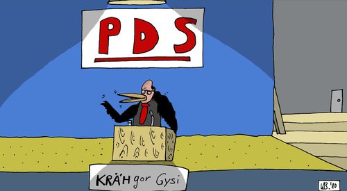 Cartoon: PDS (medium) by Leichnam tagged pds,gysi,politik,bundestag,rede,bühne,krähe