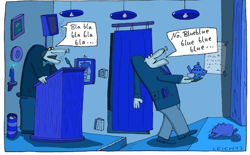 Cartoon: Rednerpult (medium) by Leichnam tagged rednerpult,leichnamcartoon,blabla,blue,blau,farbpalette,nö,rede,worte,gesülze,lautsprecherbox