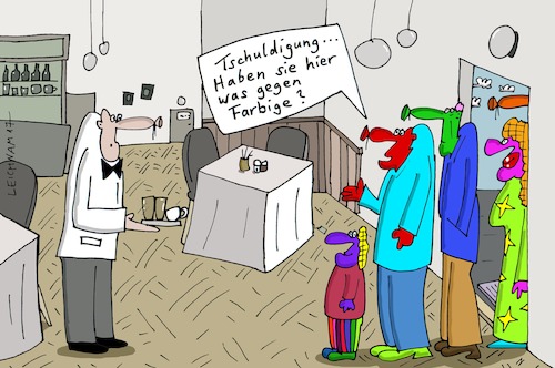 Cartoon: Restaurant (medium) by Leichnam tagged restaurant,tschuldigung,farbige,bunt,kunterbunt,herr,ober,kellner,gaststube,leichnam,leichnamcartoon