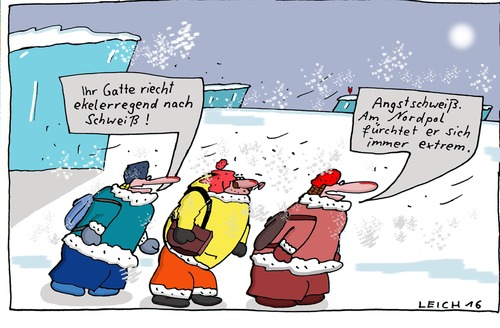 Cartoon: riechend (medium) by Leichnam tagged riechend,nordpol,angst,schweiß,geruch,gatte,expedition,unbehagen,furcht,ekelerregend,extrem