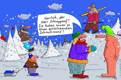 Cartoon: Schneeflocken (medium) by Leichnam tagged schneeflocken,schnappauf,winter,kälte,mützen,schniepel,schmollmund,entzücken,nackt,leichnam,leichnamcartoon