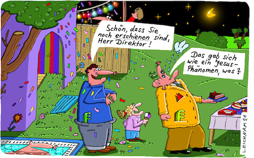 Cartoon: Schön (medium) by Leichnam tagged schön,erscheinung,herr,direktor,boss,chef,untergebener,lichterkette,sonne,mond,sterne,nacht,feierlichkeit,zelt,leichnam,leichnamcartoon,schwimmbecken,planschen,genuss