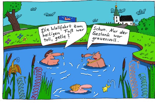 Cartoon: schon (medium) by Leichnam tagged schon,wallfahrt,reliquie,heiliger,fuß,gestank,grauenvoll,gelle,leichnam,leichnamcartoon