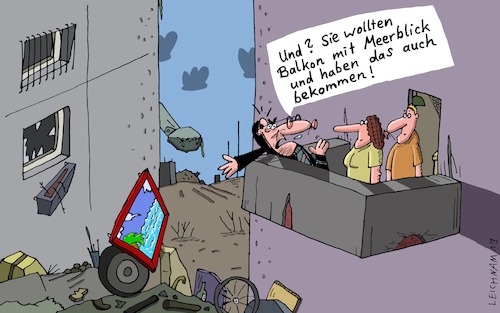 Cartoon: So isses! (medium) by Leichnam tagged meerblick,balkon,bild,betrug,urlaub,freizeit,leichnam,leichnamcartoon,dunkel,düster,ungemütlich,hotel