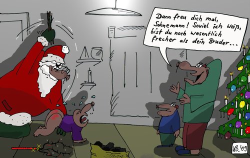 Cartoon: Sohnemann (medium) by Leichnam tagged sohnemann,weihnachten,heiligabend,bescherung,frech,frecher,vater