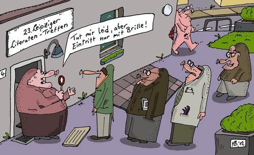 Cartoon: Treffen (medium) by Leichnam tagged treffen,literatur,tut,mir,leid,brille,eintritt,einlass,türsteher