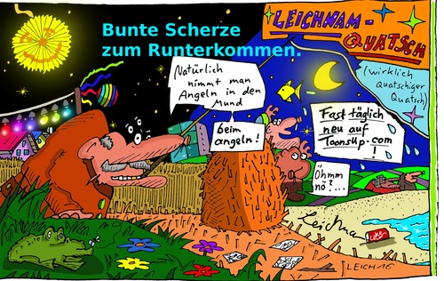 Cartoon: Werbe werbe ... (medium) by Leichnam tagged werbung,leichnam,witzblätter,scherze,angeln,nacht,mond,lichterkette,fast,täglich,neu,cartoons,scherzblätter,jokes,gags,humor,irr,wahnsinnig,verrückt,runterkommen,werbe