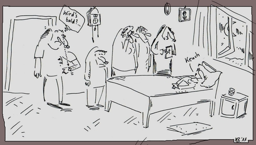 Cartoon: Wirds bald? (medium) by Leichnam tagged wirds,bald,sterben,tot,sterbebett,letzter,tag,gevatter,ende,warten,ungeduld,uhr