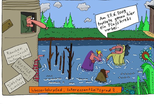 Cartoon: WLP IG 2 (medium) by Leichnam tagged wasserlehrpfad,lehrpfad,fluss,flusskrebs,interessant,leichnam,leichnamcartoon,erstaunen,lehrreich