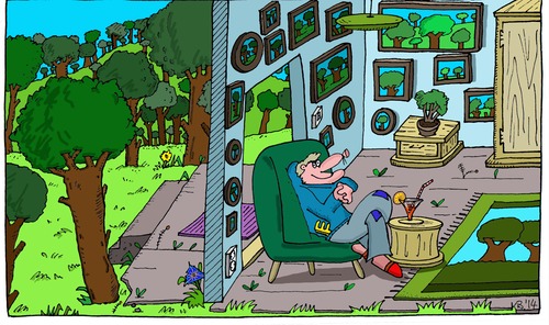 Cartoon: Wohnung (medium) by Leichnam tagged wohnung,wald,bäume,landschaft,natur,bilder,zufriedenheit,haus,im,grünen