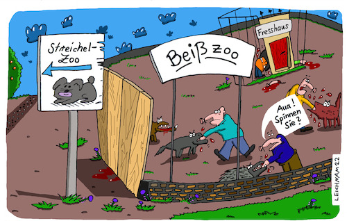Cartoon: Zoo (medium) by Leichnam tagged zoo,streichelzoo,beißzoo,fresshaus,blut,nervenkitzel,leichnam,tiere,leichnamcartoon