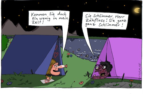 Cartoon: Zwei Zelte (medium) by Leichnam tagged zelte,camping,schlimm,zähfluss,liebe,herzen,leichnam,leichnamcartoon