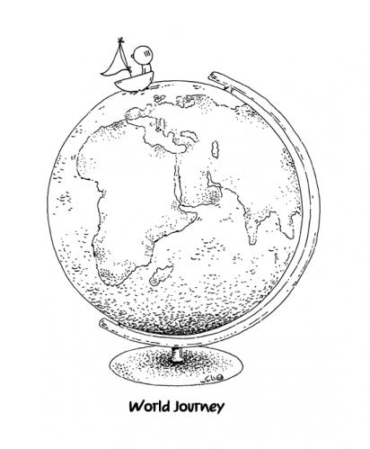 Cartoon: Mondmann - World Journey (medium) by Trantow tagged cartoon,journey,fantasie,outline,strichzeichnung
