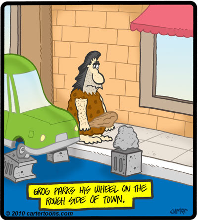 Cartoon: Caveman parking crime (medium) by cartertoons tagged caveman,parking,street,wheel,rock