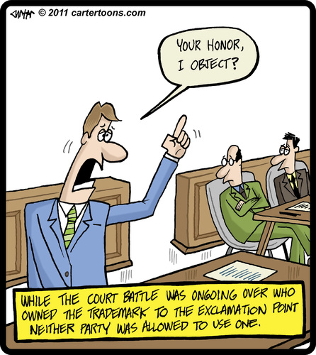 Cartoon: Exclamation Court (medium) by cartertoons tagged court,lawyer,exclamation,point,objection,law,legal