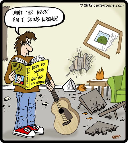 Cartoon: Guitar Smash (medium) by cartertoons tagged guitar,smash,instructions,damage
