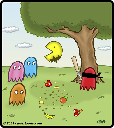 Cartoon: Pac Man pinata (medium) by cartertoons tagged pacman,ghosts,pinata,games