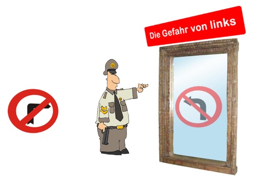 Cartoon: Die Gefahr von links (medium) by Fareus tagged rechtsextremismus,linksextremismus,npd,verbot
