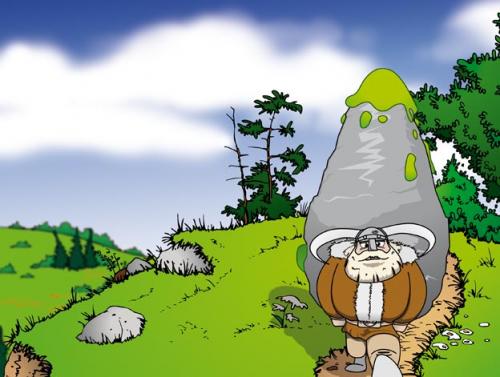 Cartoon: business day (medium) by bananajoe tagged wikinger,stone,grassland,hills,nature,tramp,