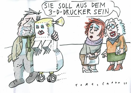 Cartoon: 3D (medium) by Jan Tomaschoff tagged 3d,drucker,partnerschaft,3d,drucker,partnerschaft