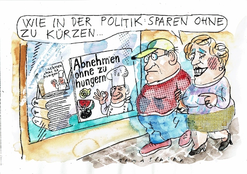 Cartoon: Abnehmen (medium) by Jan Tomaschoff tagged hungern,abnehmen,sparen,haushalt,hungern,abnehmen,sparen,haushalt