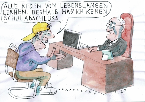 Cartoon: Abschluß (medium) by Jan Tomaschoff tagged schule,pisa,grammatik,mathe,schule,pisa,grammatik,mathe