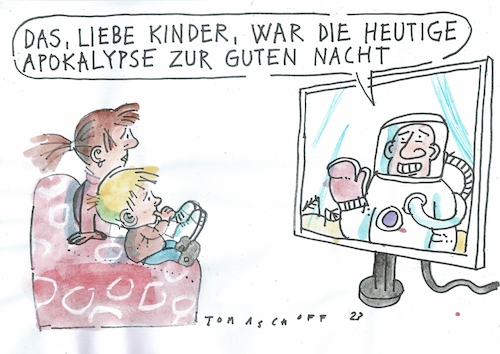 Cartoon: Apokalypse (medium) by Jan Tomaschoff tagged kinder,angst,katastrophen,kinder,angst,katastrophen