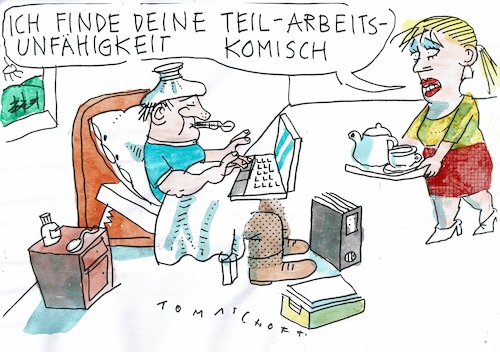 Cartoon: Arbeitsunfähig (medium) by Jan Tomaschoff tagged gesundheit,krankheit,arbeitsfähigkeit,gesundheit,krankheit,arbeitsfähigkeit