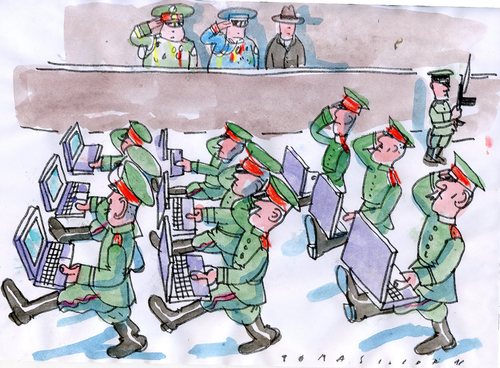 Cartoon: Army (medium) by Jan Tomaschoff tagged army,armee,soldaten,krieg,marschieren,computer,technik,internet