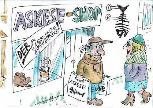 Cartoon: Askese (medium) by Jan Tomaschoff tagged krise,inflation,sparen,krise,inflation,sparen
