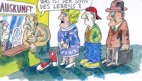 Cartoon: Auskunft (medium) by Jan Tomaschoff tagged sinn,lebenssinn,sinn,lebenssinn,inhalt,auskunft