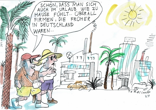 Cartoon: Ausland (medium) by Jan Tomaschoff tagged wirtschaft,deindustrialisierung,produktion,kosten,wirtschaft,deindustrialisierung,produktion,kosten