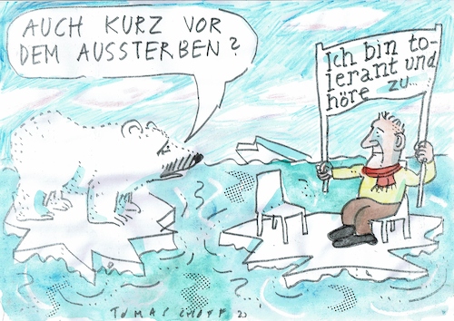 Cartoon: Aussterben (medium) by Jan Tomaschoff tagged toleranz,zuhören,streitkultur,toleranz,zuhören,streitkultur