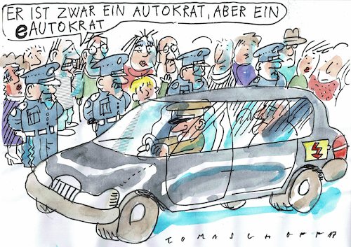 Cartoon: Autokrat (medium) by Jan Tomaschoff tagged autokraten,autos,elektroauto,autokraten,autos,elektroauto