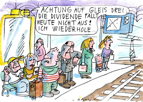 Cartoon: Bahndividende (medium) by Jan Tomaschoff tagged bahn,bahnchaos,bahn,bahnchaos