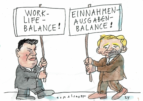 Cartoon: Balance (medium) by Jan Tomaschoff tagged lindner,schuldenbremse,haushalt,heil,soziales,lindner,schuldenbremse,haushalt,heil,soziales