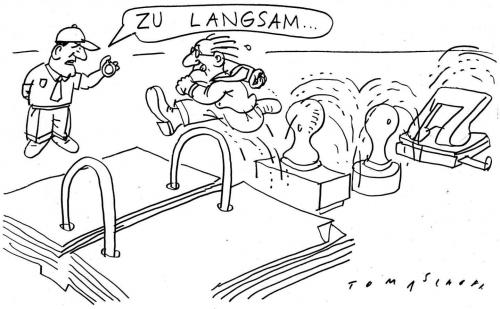 Cartoon: Beamte (medium) by Jan Tomaschoff tagged beamte,behörden,beamte,administration,agentur für arbeit,amtsgewalt,amtsschimmel,anstalt,apparat,arbeitsagentur,ärmelschoner,beamtenhaft,beamter,beschränktheit,besserwisserisch,borniert,borniertheit,buchstabengetreu,büro,bürokrat,bürokraten,bürokratie,bürokratismus,dienststelle,dogma,dogmatisch,dummheit,eigensinnig,einrichtung,enge,engstirnigkeit,formal,geschäftsstelle,haarspalterei,haarspalterisch,halsstarrig,herrschaft,instanz,institution,jobcenter,kafka,kafkaesk,kanzlei,kleinkrämer,magistrat,obrigkeit,paragraphen,pedanterie,pingelig,pingeligkeit,preußentum,preußisch,rabulistik,schablone,schematisch,sekretariat,sophistik,sophistisch,spitzfindig,spitzfindigkeit,stur,umständlich,verwaltung,verwaltungswesen,hindernisparkur,hindernis,stempel,stoppuhr,zeitmessung,rekord,agentur,für,arbeit