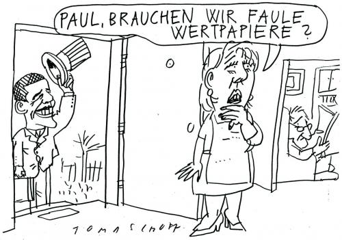 Cartoon: Besuch (medium) by Jan Tomaschoff tagged wirtschaftskrise,banken,bankenpleite,lehmans,faule,kredite,wertpapiere,obama,usa