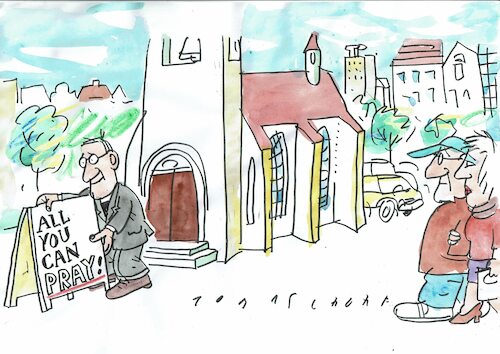 Cartoon: Beten (medium) by Jan Tomaschoff tagged kirche,ruf,austritte,kirche,ruf,austritte