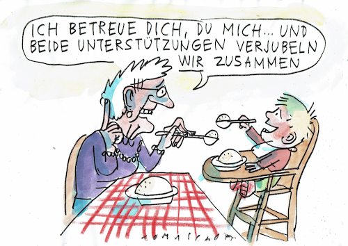 Cartoon: Betreuung (medium) by Jan Tomaschoff tagged betreuung,alter,kindheit,betreuung,alter,kindheit
