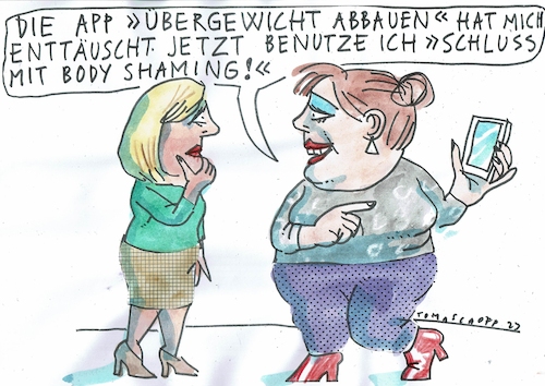 Cartoon: body shaming (medium) by Jan Tomaschoff tagged übergewocht,body,shaming,app,übergewocht,body,shaming,app