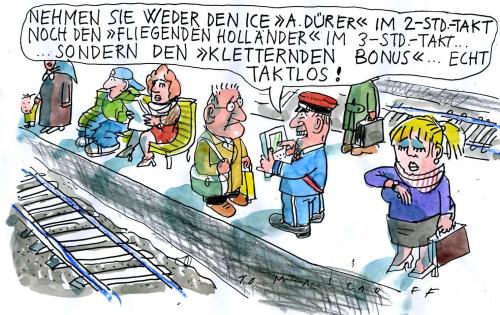Cartoon: Boni (medium) by Jan Tomaschoff tagged db,deutsche,bahn,ice,mehdorn,verkehrsminister,tiefensee,bonus,boni,fahrpreise,managergehälter