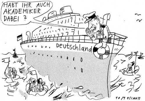 Cartoon: Boot (medium) by Jan Tomaschoff tagged zuwanderung,qualifikation,migration,fachkräftemangel,zuwanderung,qualifikation,migration,fachkräftemangel,arbeit
