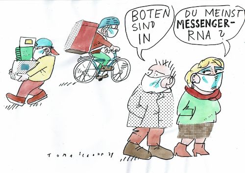Cartoon: Boten (medium) by Jan Tomaschoff tagged paketdienste,boten,mrna,impfung,paketdienste,boten,mrna,impfung