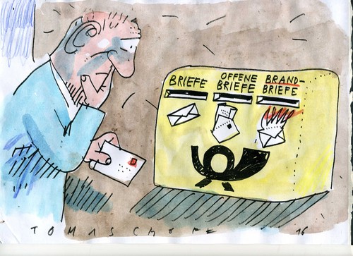 Cartoon: Brieafa (medium) by Jan Tomaschoff tagged brandbriefe,kommunikation,koalitionen,brandbriefe,kommunikation,koalitionen