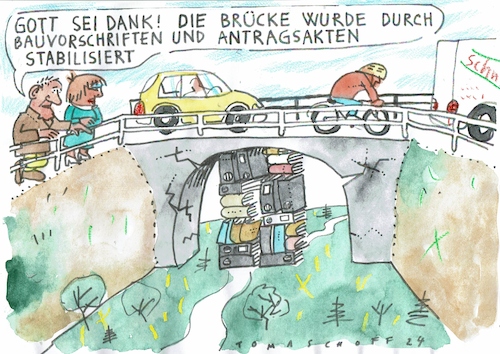 Cartoon: Brücke (medium) by Jan Tomaschoff tagged infrastruktur,brücken,bürokratie,verkehr,infrastruktur,brücken,bürokratie,verkehr