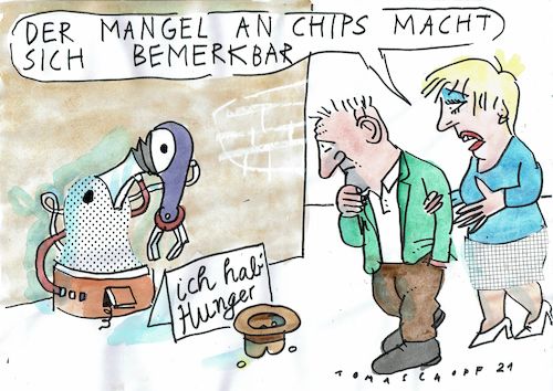Cartoon: Chips (medium) by Jan Tomaschoff tagged lieferketten,chips,globalisierung,lieferketten,chips,globalisierung