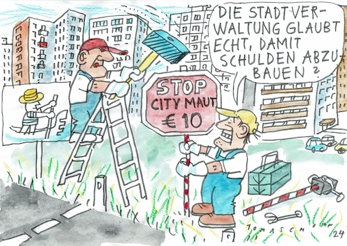 Cartoon: City Maut (medium) by Jan Tomaschoff tagged gemeind,schulden,citymaut,tourismus,gemeind,schulden,citymaut,tourismus